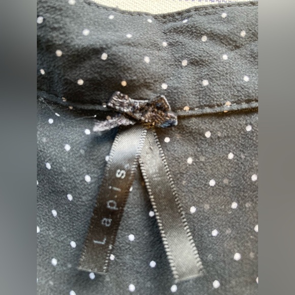 Lapis Black Sheer Polka Dot Popover Blouse, Short Puff Sleeve, Size Medium - Picture 9 of 11
